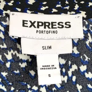 Express Portofino Slim Fit Puff Sleeve Shirt in Black/Blue‎ thumbnail 6