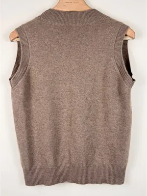 100% Cashmere V-Neck Sweater Vest Taupe Brown Sleeveless Quiet Luxury S M thumbnail 5