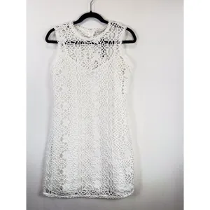 NEW English Factory Mini Dress White Chanall Floral Crochet Overlay A Line Small thumbnail 5