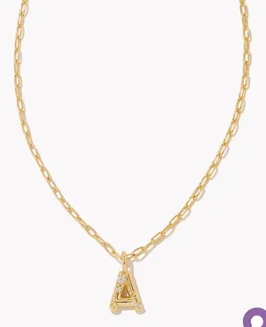 Kendra Scott Letter A Gold Short Pendant Necklace in White Crystal thumbnail 1