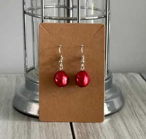 NWT Gorgeous Pearled Red Faux Fresh Water Pearl Bead Drop Earrings thumbnail 3