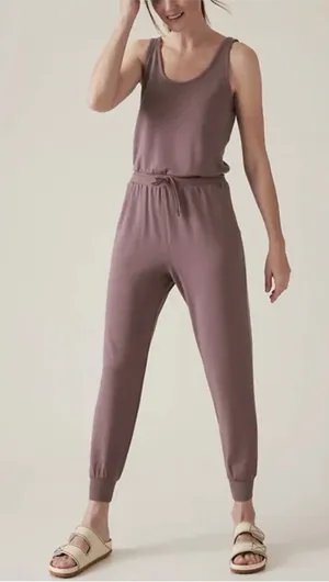 🌸 Athleta Dusty Mauve Sleeveless Drawstring Jogger Jumpsuit Size Large 🌸 thumbnail 1