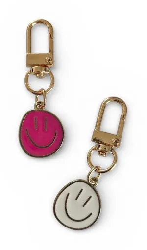 Happy Face Keychain Set Bag Charms Pink/White/Gold Y2K Twee Accessories thumbnail 1