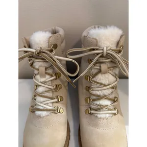 Shimmer Cream Faux Fur Trim Lace‎ Up Ankle Hiker Boots Size 6.5M Women's thumbnail 2