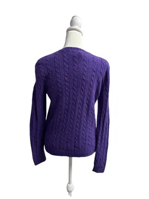 Lauren Ralph Lauren LRL Cable Knit Long Sleeve Pullover Sweater Purple Medium thumbnail 2