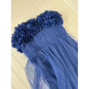 NWT Lulus Chic Spectacle Navy 3D Applique Strapless Maxi Dress Strapless Size S thumbnail 4