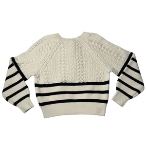 Express Striped Cable Knit Sweater Cream Black Cropped Size S Preppy Coastal thumbnail 6