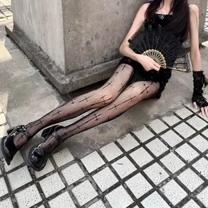Cross Pattern Fishnet Tights, Hollow Out High Waist Mesh Pantyhose‎ One Size thumbnail 3