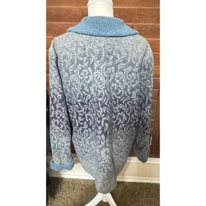 Mulberry Street Blue Damask Jacquard Sherpa Collar Knit Jacket Large thumbnail 5