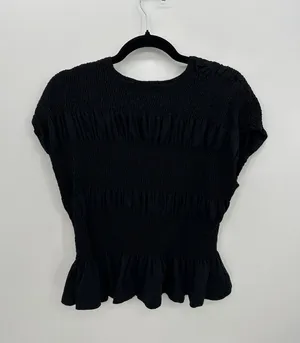 Womens Black Smocked‎ Peplum Top XL Stretch Cottagecore Minimalist thumbnail 1