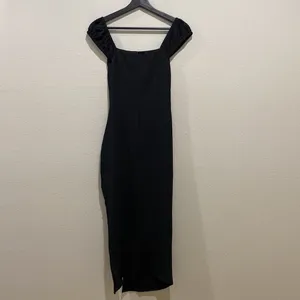 Stitch & Pine Black Cap Sleeve Side Ruching Midi Dress Size XS thumbnail 4