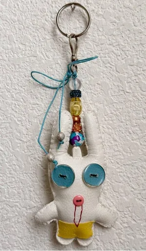 Adorable White Animal Plush Cushion Beaded FOB Bag Charm thumbnail 6