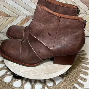 Kork Ease Brown Leather Kissel Ankle Boots Wrinkle Slouch‎ Block Heel 6M Comfy thumbnail 4
