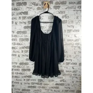 Abercrombie & Fitch | women square neck black flowy dress with long sleeves thumbnail 10