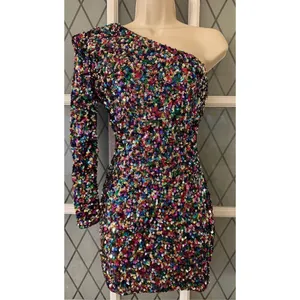 Women’s Sequin One Shoulder Cocktail Party Mini Dress Size XS Stretchy thumbnail 3