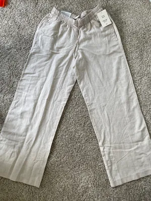 H&M MAMA Sz Small Before & After Linen-Blend Pants thumbnail 5