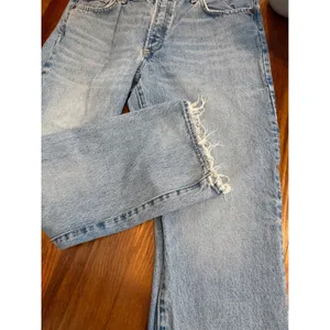 Zara Premium Denim Collection Light Wash Straight Leg Raw Hem Jeans Size 6 thumbnail 6