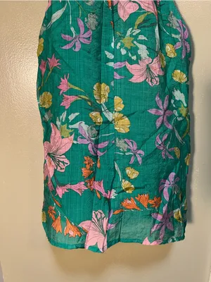 Avara Women's Size Small Sleeveless High Neck Blouse Green Floral Tie Neck Flowy thumbnail 7
