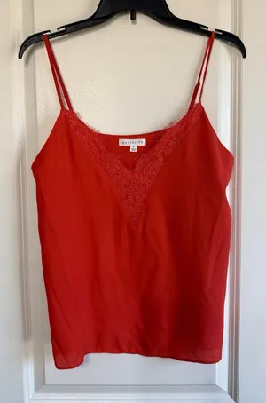 Socialite Red lace trim Cami slip tank top blouse sexy lined M Adjustable Strap thumbnail 1
