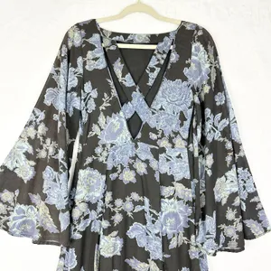 Free People Melrose Maxi Dress Size 2 Floral Night Combo Boho Flare Sleeves thumbnail 5