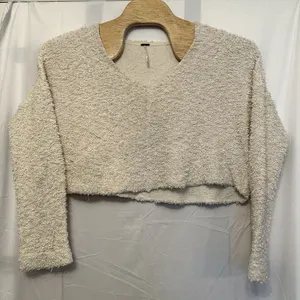 Free People‎ Size Large Beige Ivory Oversized Boucle Sweater V Neck Long Sleeve thumbnail 1