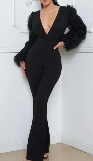 Symphony Faux Fur Black Jumpsuit thumbnail 2