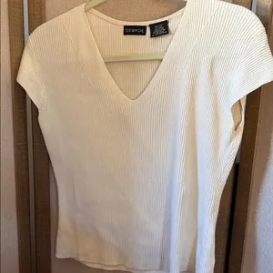 FINAL MARKDOWN George Women's Short Sleeve Cream Silk Blend Ribbed Top Small thumbnail 1
