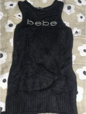 Bebe fuzzy black rhinestone tank top thumbnail 1