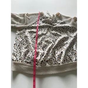 Umgee Mixed Media Leopard Heart Print Waffle Knit Top Cream Tan Medium thumbnail 6