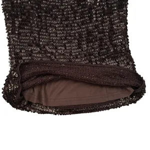 Vtg Chetta B Sequin Crochet Knit 2 Piece Skirt Set Sz M/L Dark Brown 90s Glam thumbnail 9