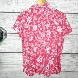 Cuddl Duds Pink Tropical Floral Pajama Top Size Medium Cotton Modal Button Front thumbnail 7
