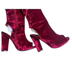 Brand New Womens Bamboo Wine Crushed Velvet Thigh High Peep Toe Boots - Sz 8 thumbnail 4