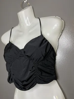 Out From Under Tank Top Womens Large Black Ruched Sweetheart Crop Cami thumbnail 3