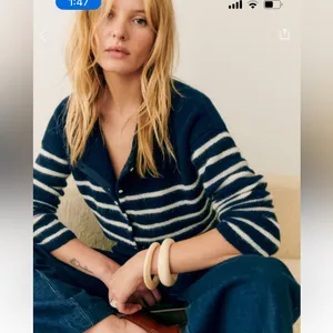 Sézane Navy and White Striped Mohair Blend Cardigan thumbnail 2