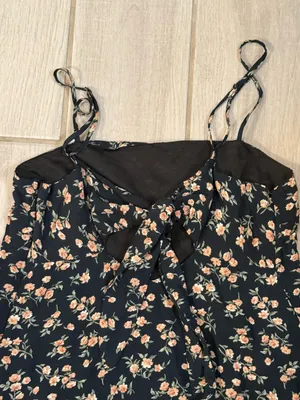 American Eagle Outfitters Black Mini Dress with Peach Floral Print thumbnail 6