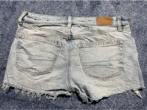 American Eagle Light Wash Distressed Denim Shorts with Frayed Hem thumbnail 4