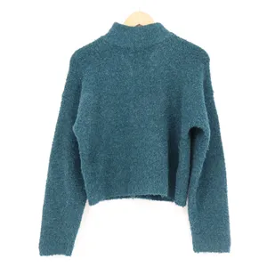 Universal Thread Teal Mock Neck Fuzzy Boucle Knit Sweater XS thumbnail 2