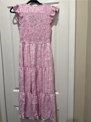 mittoshop Pink Floral Smocked Tiered midi-Maxi Dress with Ruffle Sleeves thumbnail 2