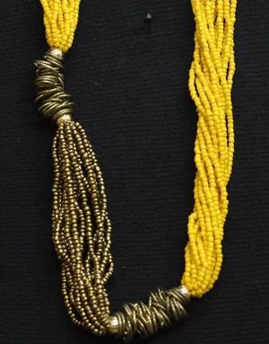 NEW Seed Bead Twisted Wire Cluster Necklace Yellow / Copper Brown 36" + 2" thumbnail 1