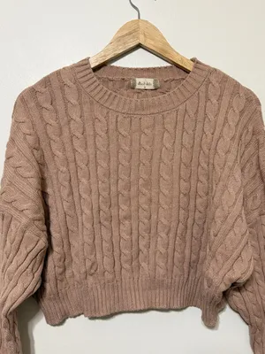 Altar’d State Cable-knit cropped crew-neck sweater size medium tan brown thumbnail 3