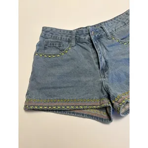 SHEIN Embroidered Denim Shorts Womens Boho Festival Y2K Blue Size S/M thumbnail 3