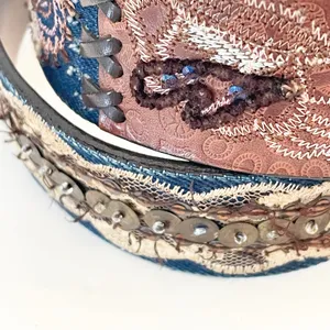 Chico’s Women’s Vintage Tooled‎ Embroidered Leather Belt Denim Sequins thumbnail 5