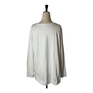Sundance Shirt Women Large White Cotton Mixed Print Knit Long‎ Sleeve Tee Boho thumbnail 2