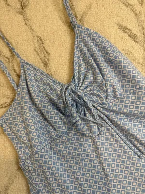 Hollister Blue & White Geometric Tie Front Fit & Flare Dress XS thumbnail 3