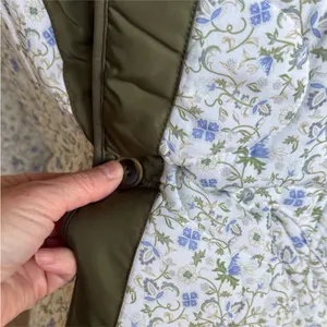 Anthropologie Tan Floral Reversible Quilted Puffer Jacket thumbnail 12