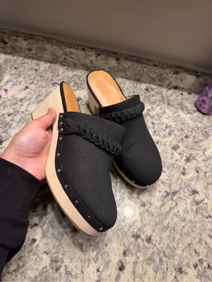 Jcrew Black Block Heel Clogs Mule Suede Wood Shoes Sandals Chunky thumbnail 7