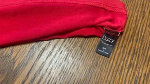 DAZY Red Square Neck Snap Button Fitted Top Size S thumbnail 4
