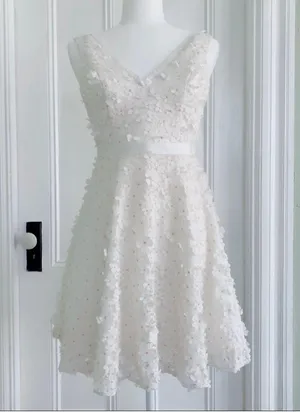 David's Bridal 3D Floral V Neck Dress thumbnail 1