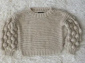 Olivaceous Women's Cream Knit Bobble Sleeve Pullover Sweater Size L‎ thumbnail 1