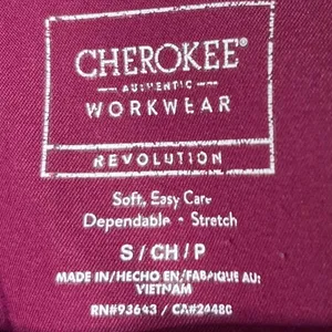 Cherokee Workwear Mock Wrap Medical Scrubs Top Burgundy Wine Size Small thumbnail 6